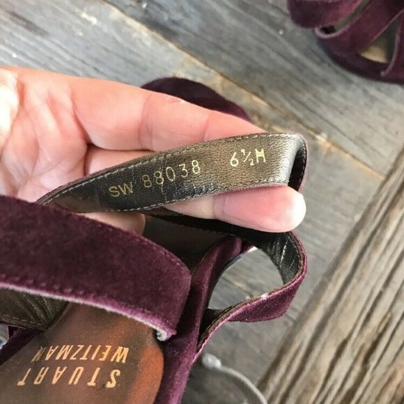 Stuart Weitzman 6.5 Purple Suede Stiletto Sandals - Picture 12 of 13